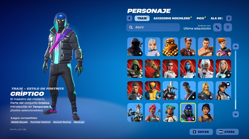 La taquilla y mi atuendo Críptico reflejan el lado personalizable del juego. Captura propia; Fortnite © Epic Games.