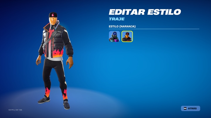 Menú de Fortnite para seleccionar el estilo naranja del skin Críptico.